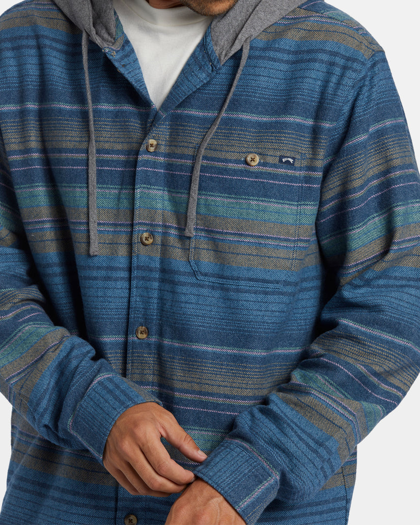 Baja Hooded Long Sleeve Flannel Shirt - Dusty Navy