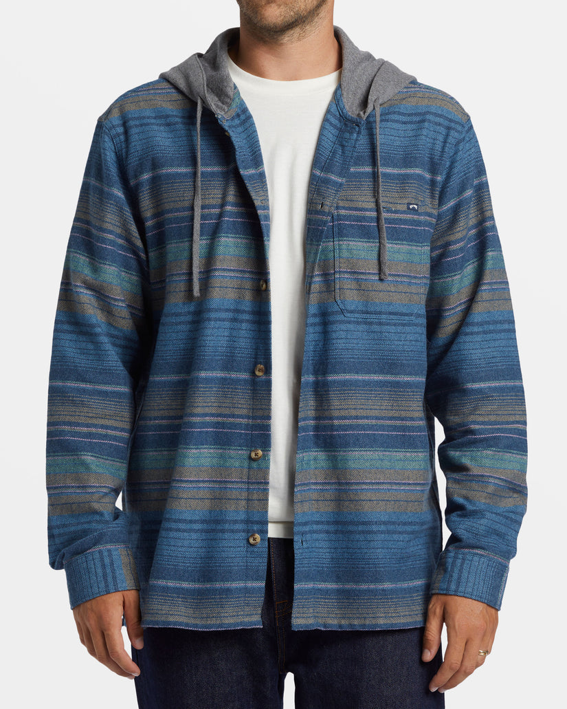 Baja Hooded Long Sleeve Flannel Shirt - Dusty Navy