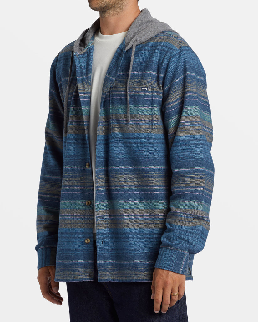 Baja Hooded Long Sleeve Flannel Shirt - Dusty Navy