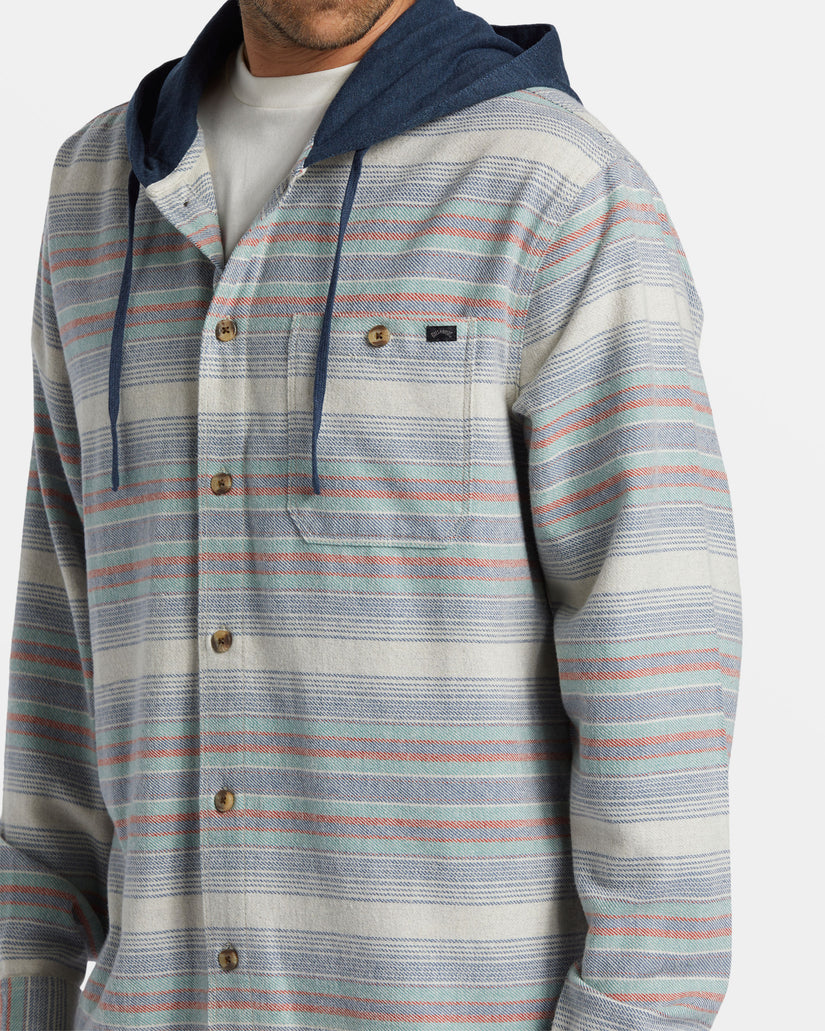 Baja Hooded Long Sleeve Flannel Shirt - Slate Blue