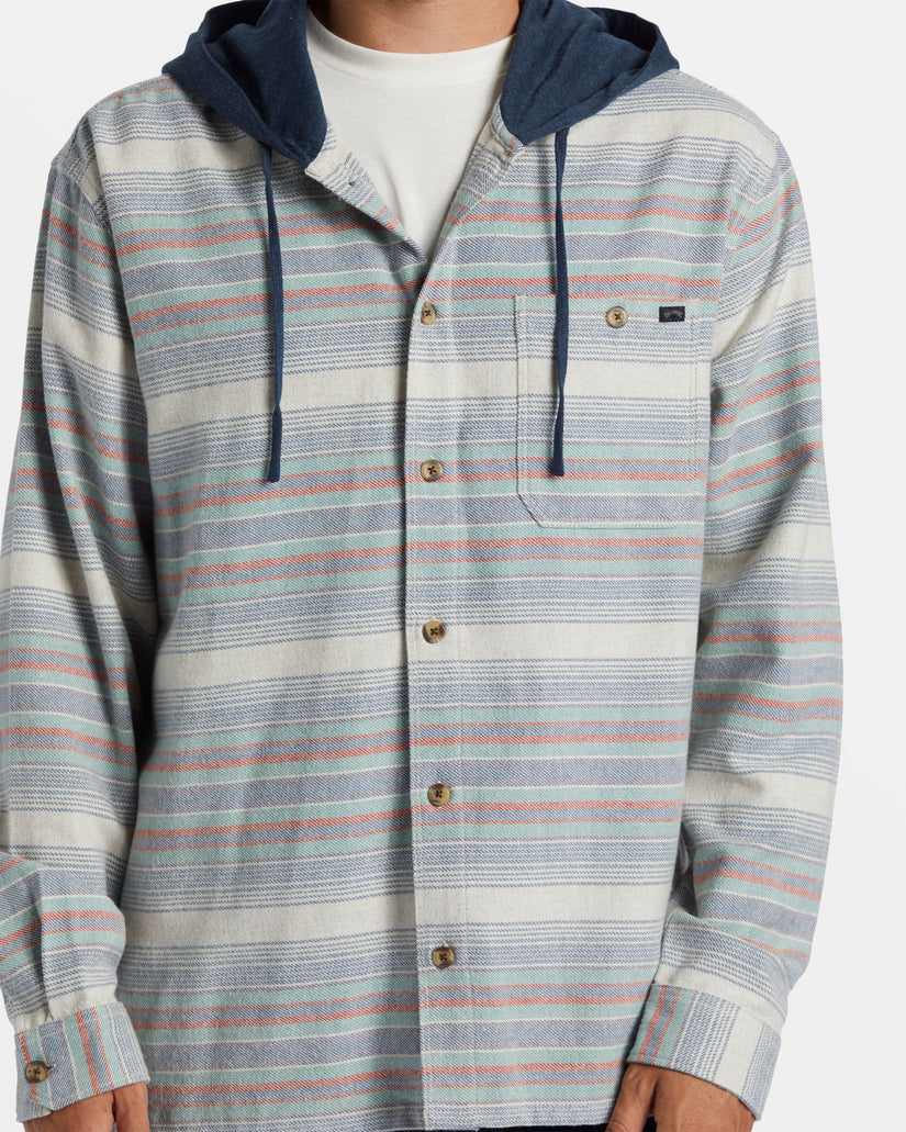 Baja Hooded Long Sleeve Flannel Shirt - Slate Blue