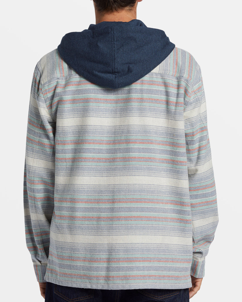 Baja Hooded Long Sleeve Flannel Shirt - Slate Blue