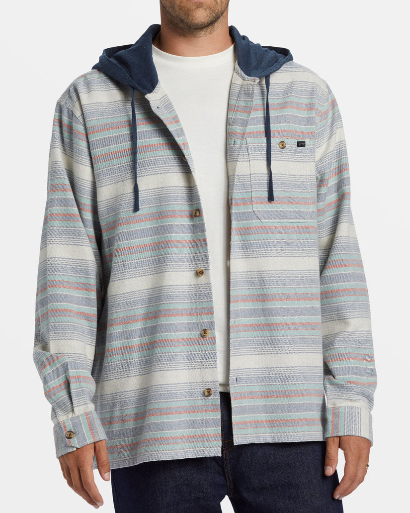 Baja Hooded Long Sleeve Flannel Shirt - Slate Blue