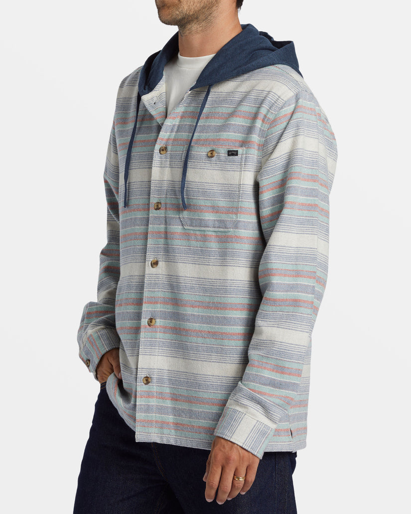 Baja Hooded Long Sleeve Flannel Shirt - Slate Blue