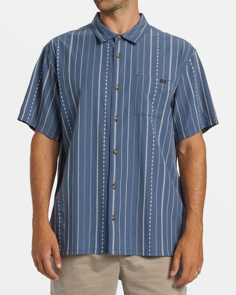 Sundays Jacquard Short Sleeve Shirt - Smoke Blue