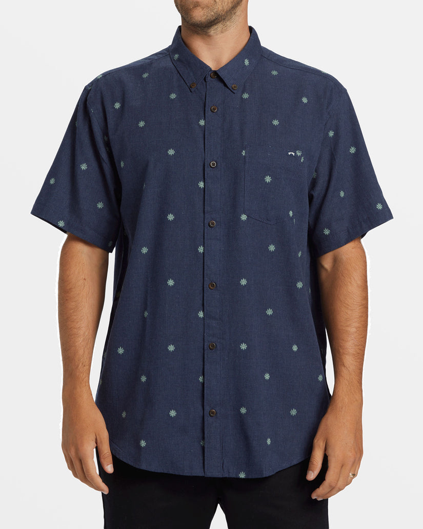 All Day Jacquard Short Sleeve Shirt - Dusty Navy