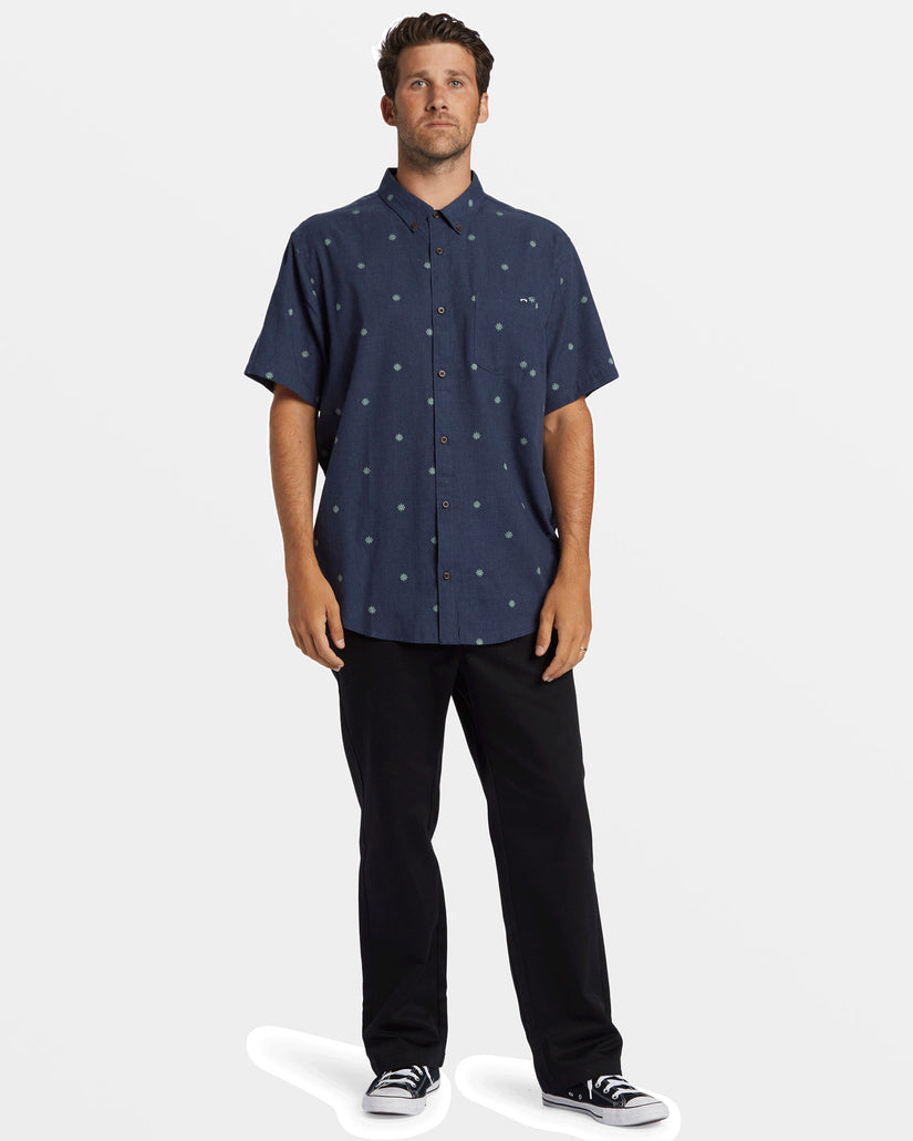 All Day Jacquard Short Sleeve Shirt - Dusty Navy