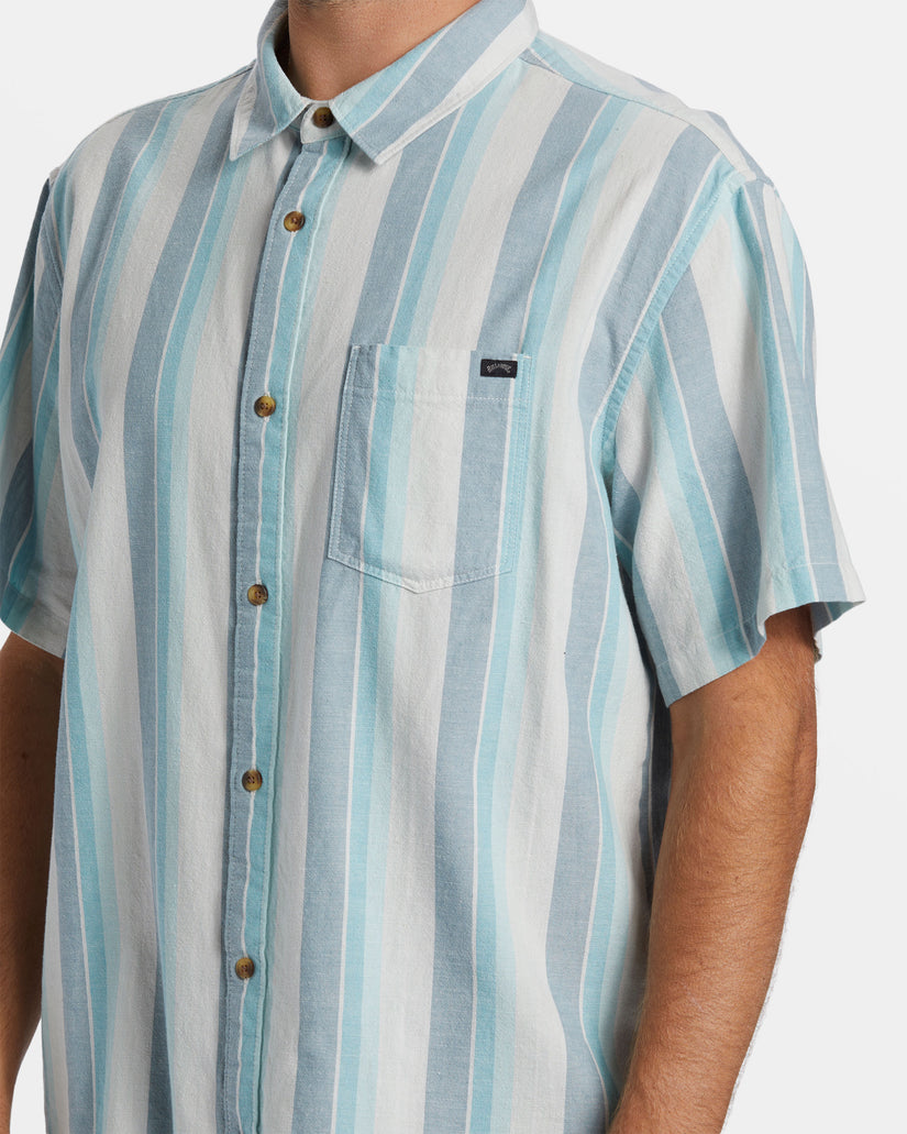 All Day Stripe Short Sleeve Shirt - Dusty Navy