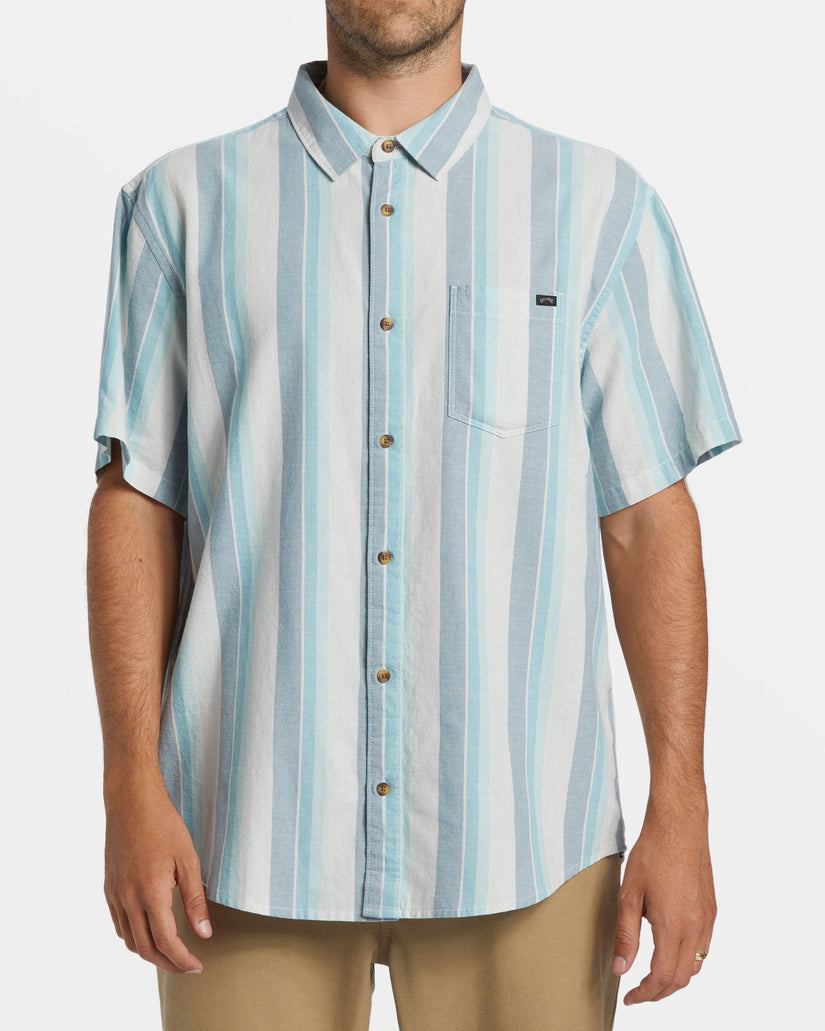 All Day Stripe Short Sleeve Shirt - Dusty Navy