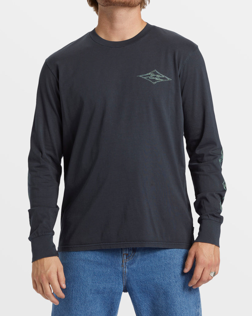 Crayon Wave Long Sleeve Wave Washed T-Shirt - Black