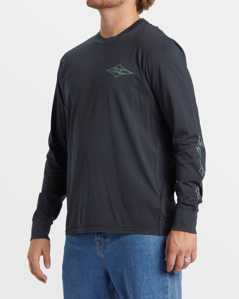 Crayon Wave Long Sleeve Wave Washed T-Shirt - Black