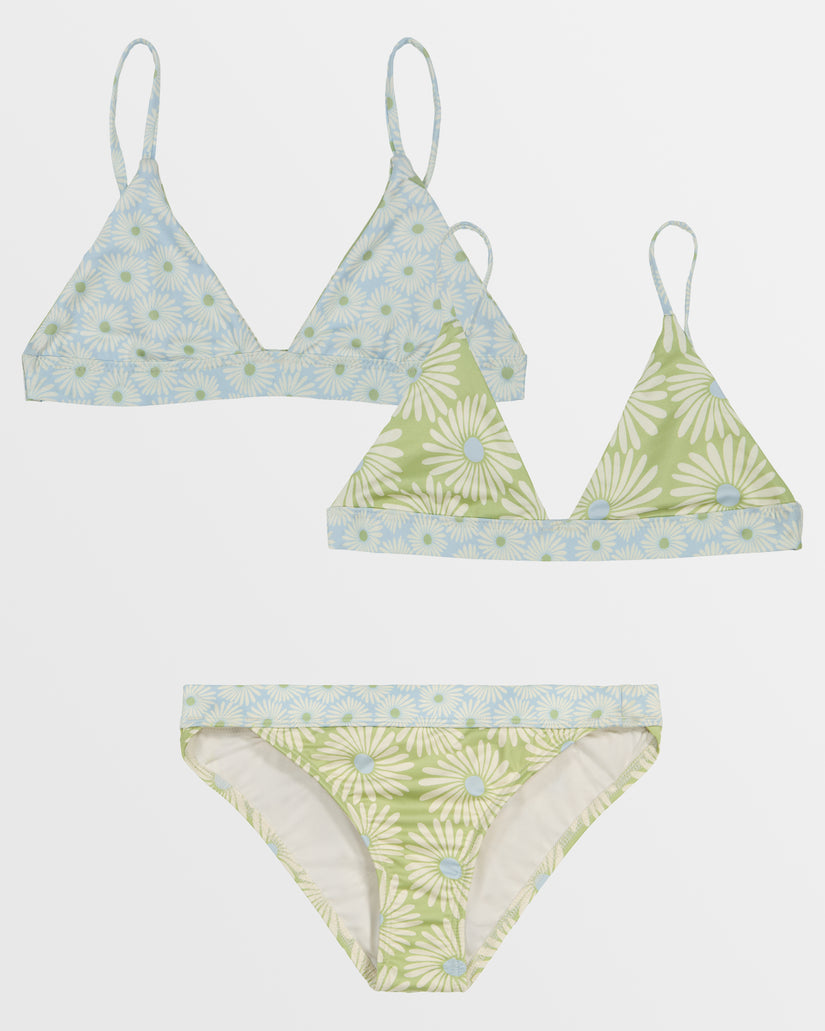 Girls These Are The Days Reverse Banded Bikini Set - Lime Zest