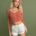 Road Trippin Elastic Waist Shorts - Salt Crystal