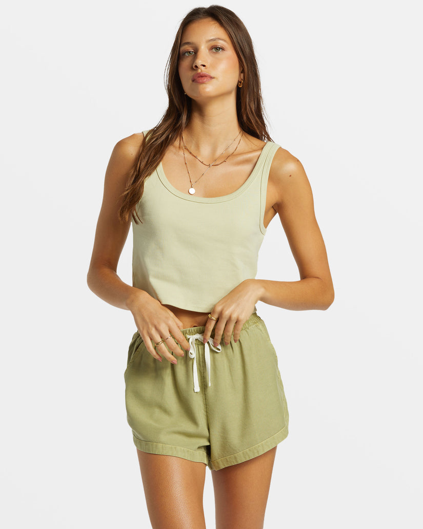 Road Trippin Elastic Waist Shorts - Avocado