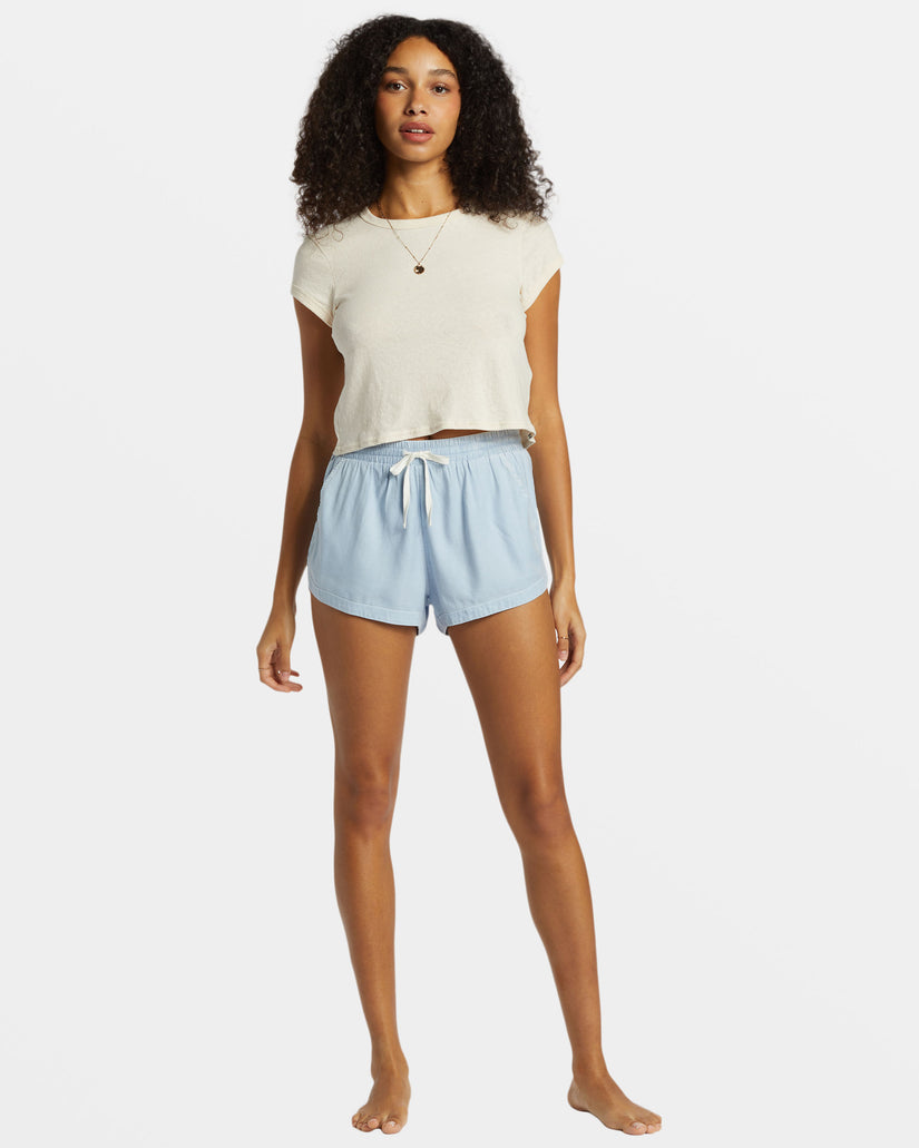 Road Trippin Elastic Waist Shorts - Washed Chambray