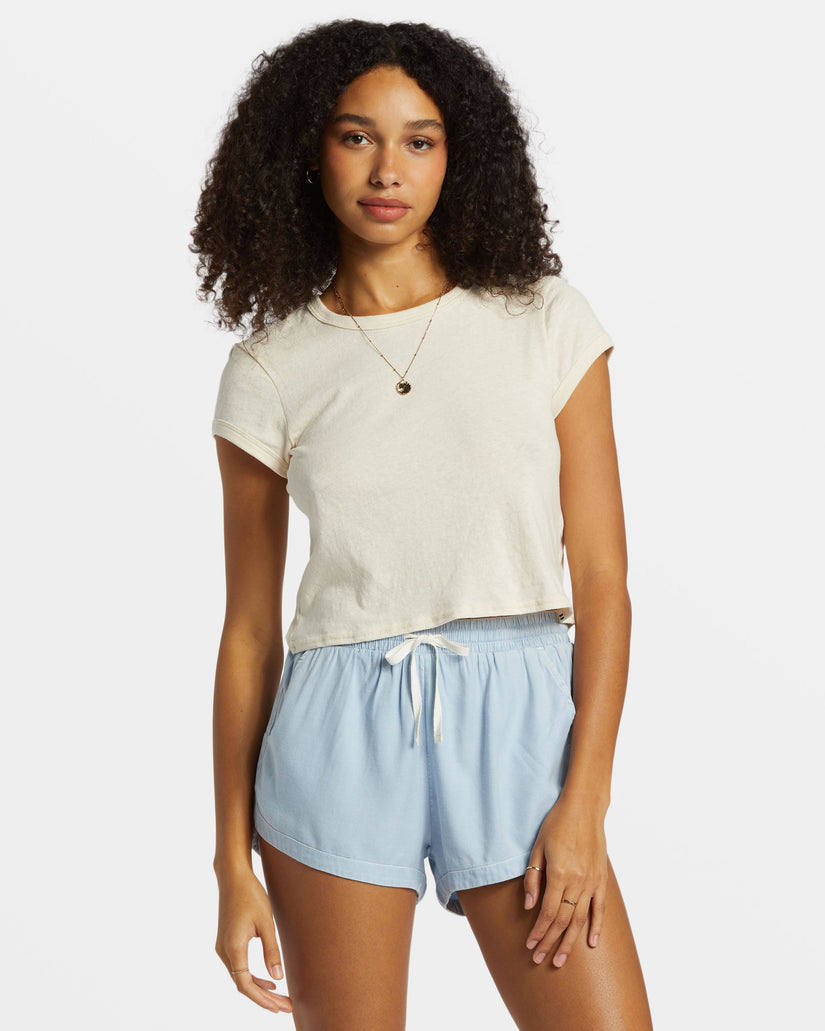 Road Trippin Elastic Waist Shorts - Washed Chambray