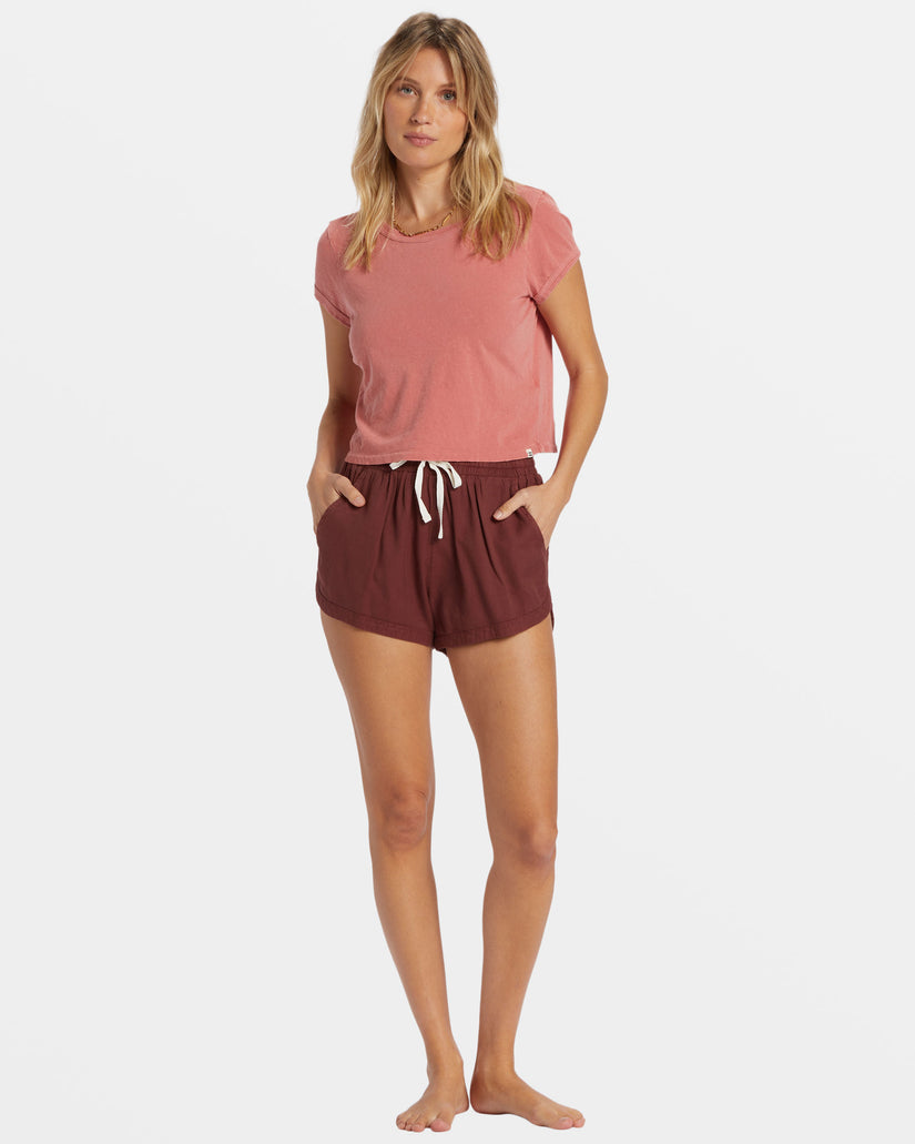 Road Trippin Elastic Waist Shorts - Choc Cherry