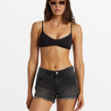 Drift Away Frayed Denim Shorts - Black Rinse