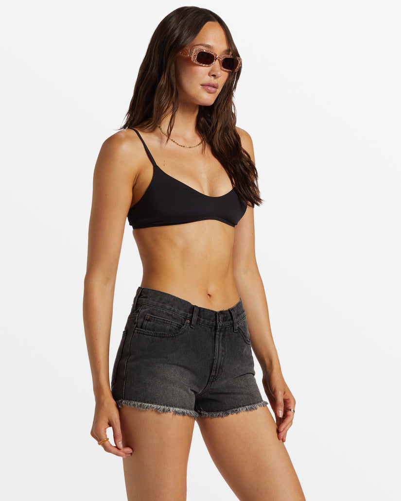 Drift Away Frayed Denim Shorts - Black Rinse