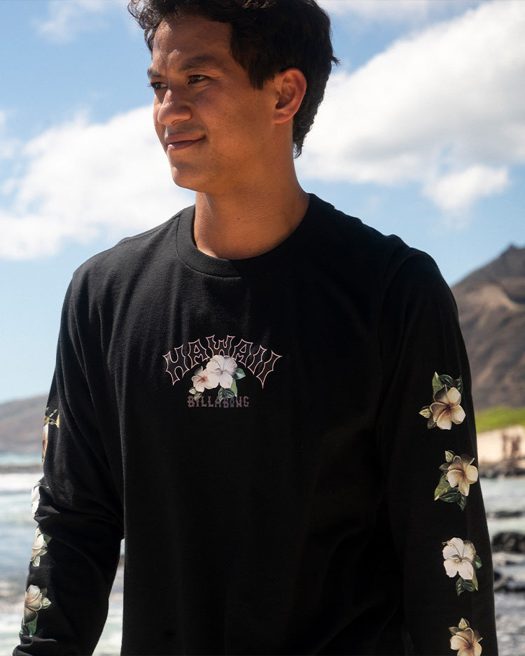 Hawaii Crew Neck Long Sleeve T-Shirt - Black