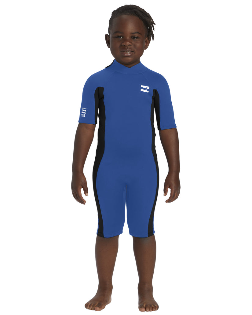 Little Boys 2mm Foil Back Zip Short Sleeve Spring Wetsuit - Mid Blue