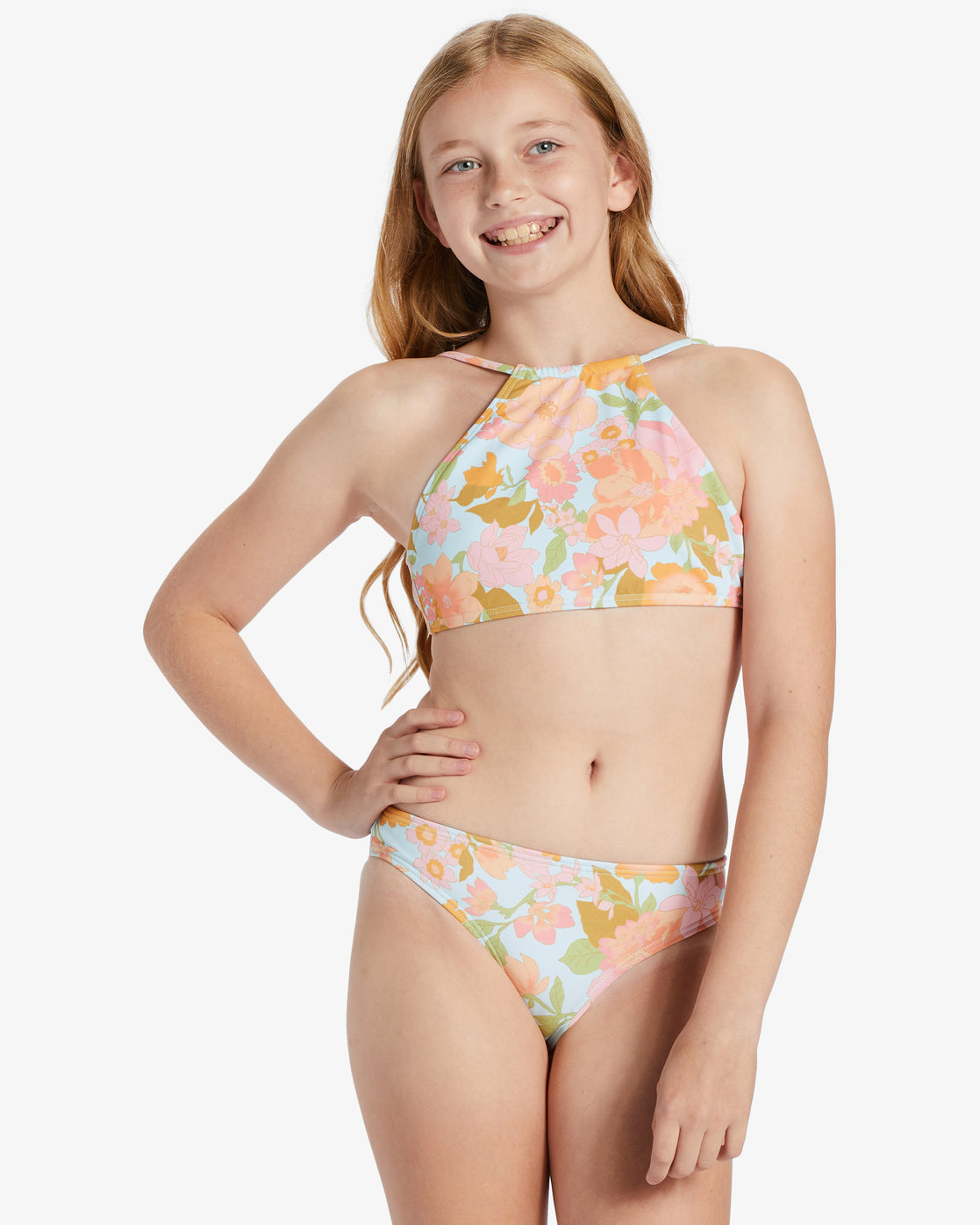 Girls Blown Away Two Piece High Neck Bikini Set Multi Billabong