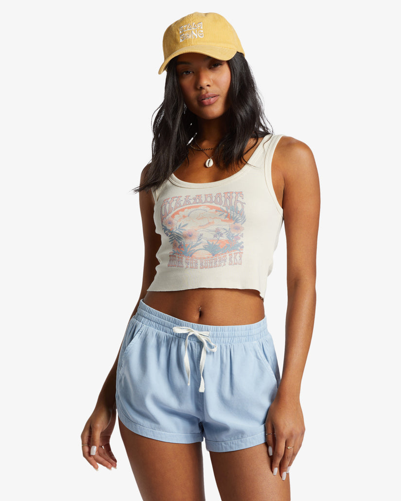 Road Trippin Elastic Waist Shorts - Washed Chambray